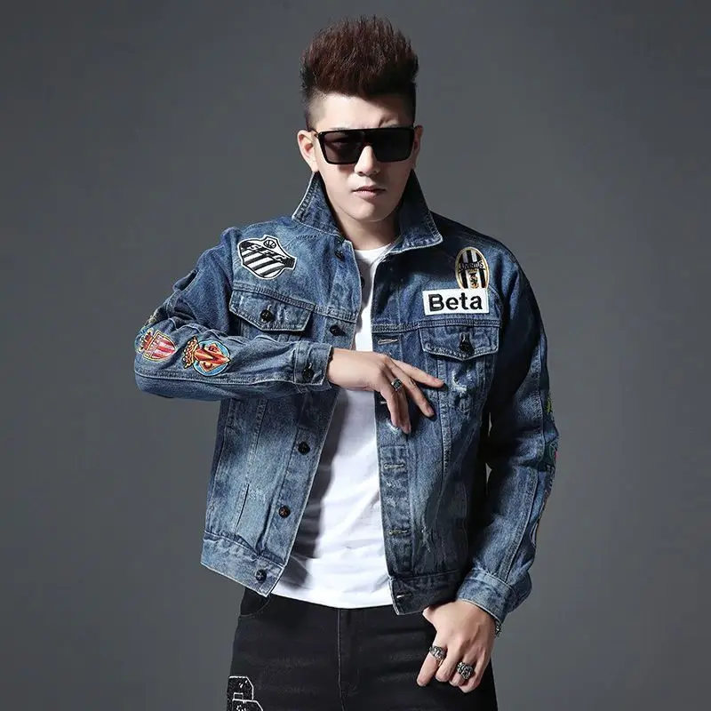 Men'S Fashion Light Jacket - 남성용 데님 재킷, 맞춤형 배지, 유럽