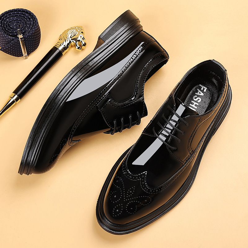 Oxford Shoes Brogue - 남성용 에나멜 브로그 드레스 슈즈, 레이스업