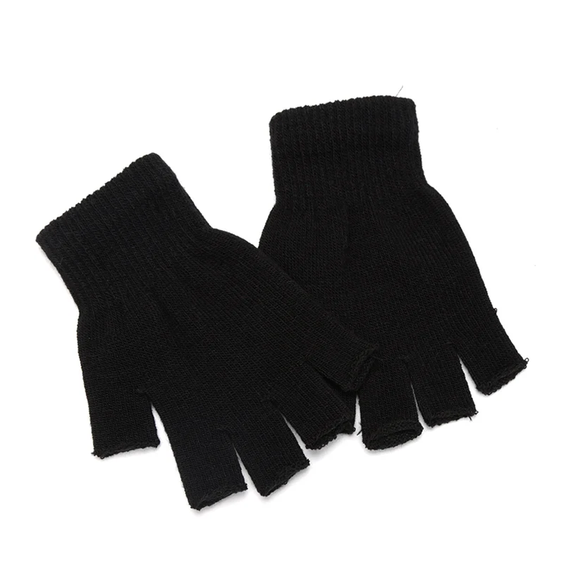 Men'S Fashion Gloves - 유니섹스 블랙 반손가락 장갑 울 니트