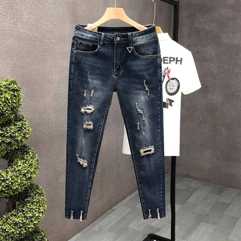 Men'S Fashion Jeans 2025 - 남성용 크롭 진, 찢어진 바지, 한국