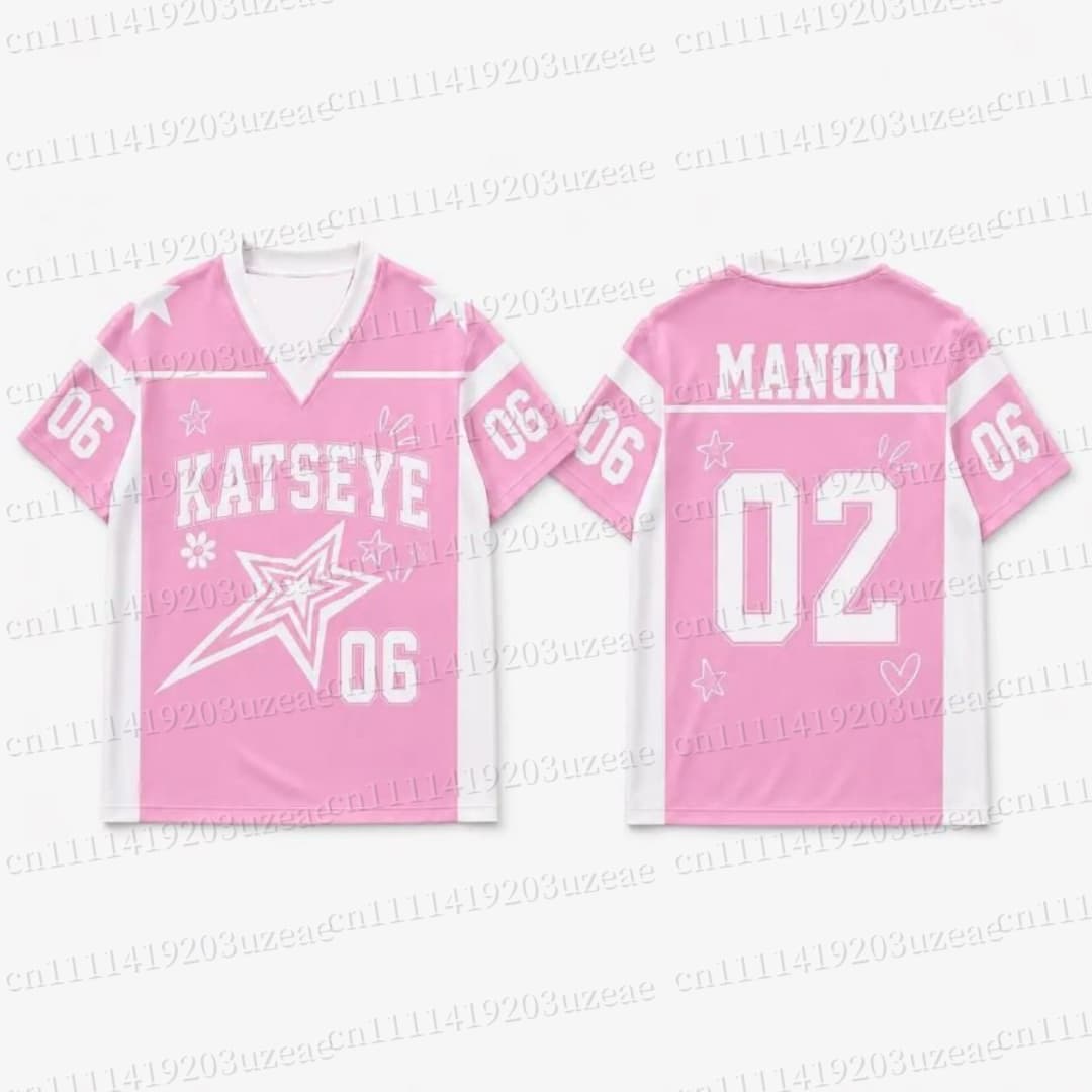 Men'S Fashion Pink Shirt - KATSEYE 핑크 스타 그래픽 티셔츠 Kpop