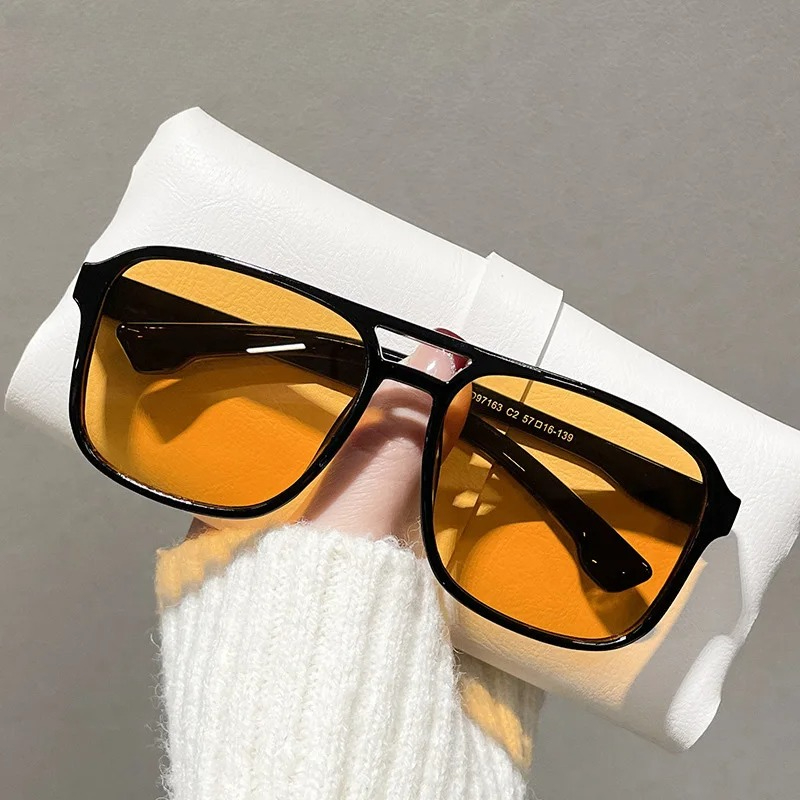 Yellow Men'S Fashion - 스퀘어 더블 브리지 선글라스 여성 레트로