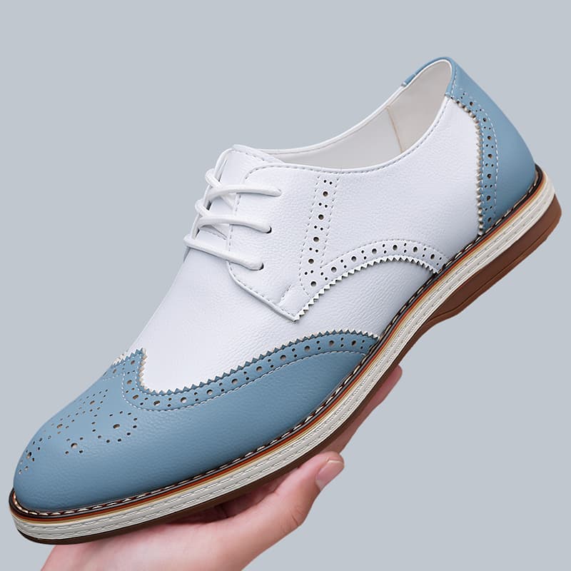 Oxford Shoes Brogue - 남성용 화이트 블루 투톤 브로그 옥스포드