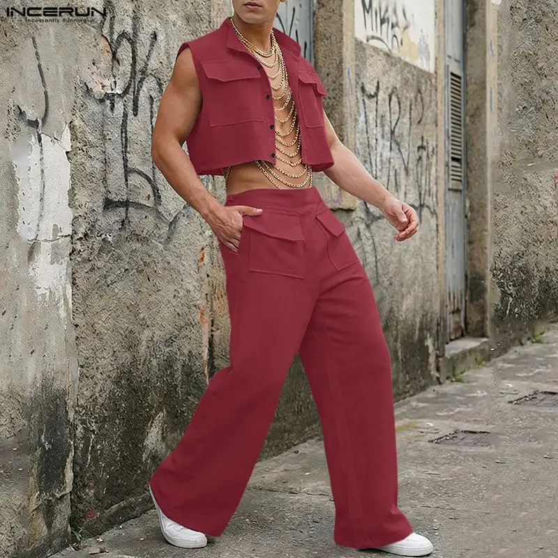 Men'S Fashion For 2026 - INCERUN 남성 세트 솔리드 민소매 크롭