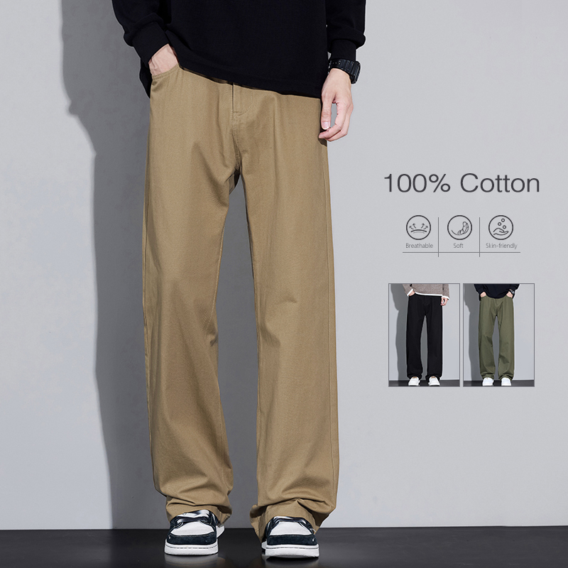 Men'S Fashion Korea - 100% 코튼 남성용 헐렁한 와이드 레그