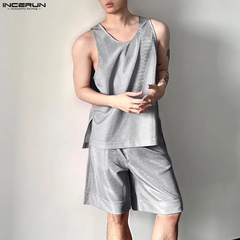 Men'S Fashion For 2026 - INCERUN 남성 세트 반짝 이는 솔리드