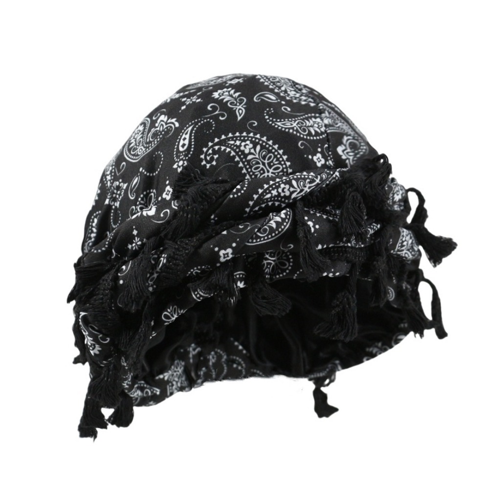 Men'S Fashion Head Scarf - 유니섹스 새틴 트위스트 헤드랩 태슬 비니