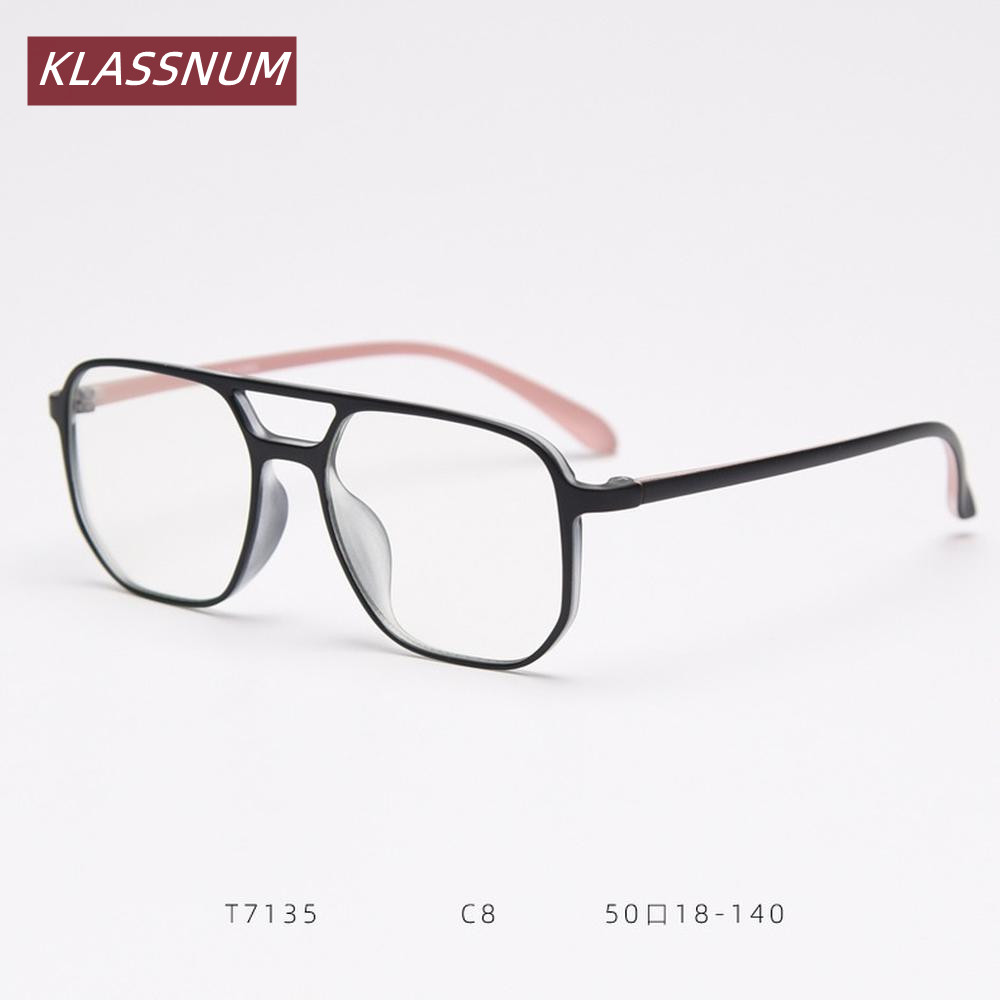 Men'S Fashion Non Prescription Glasses - KLASSNUM 더블 브리지 스퀘어 안경 프레임