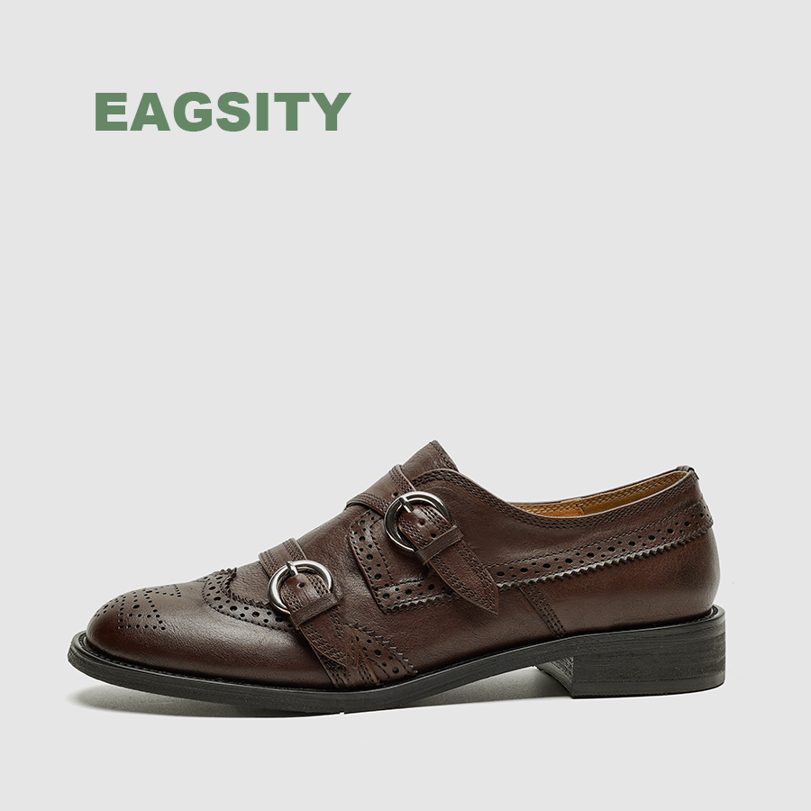 Oxford Shoes Brogue - EAGSITY 소가죽 영국 스타일 여성 신발