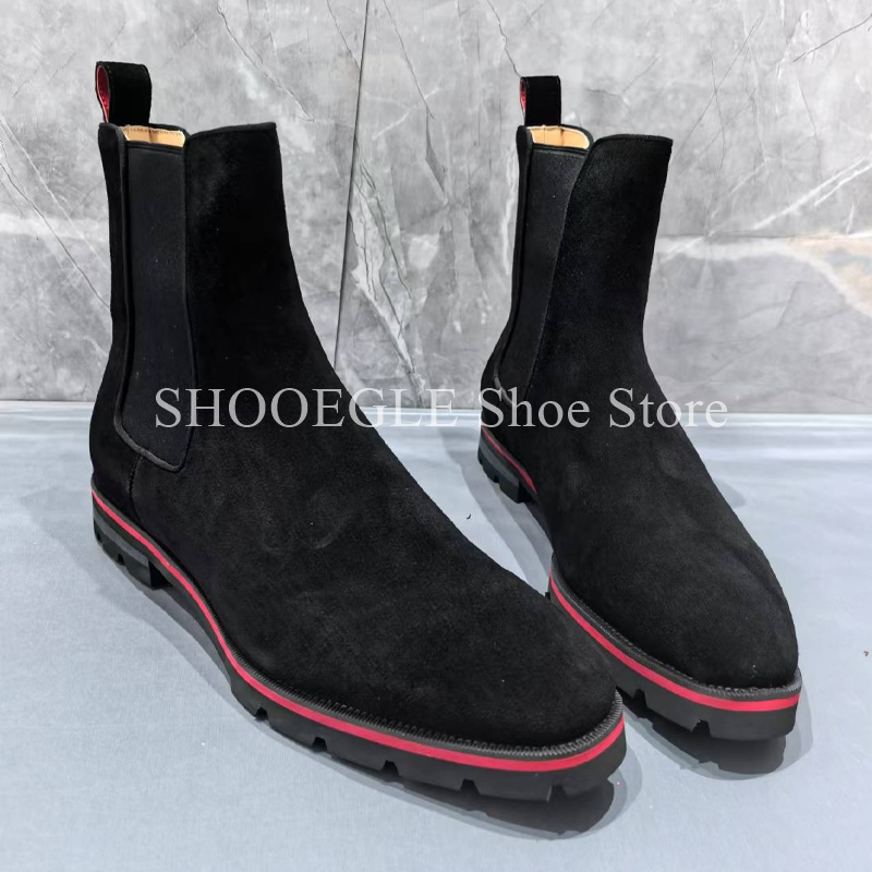 Mens Fashion Autumn 2025 - 블랙 카우 스웨이드 남성 부츠 라운드