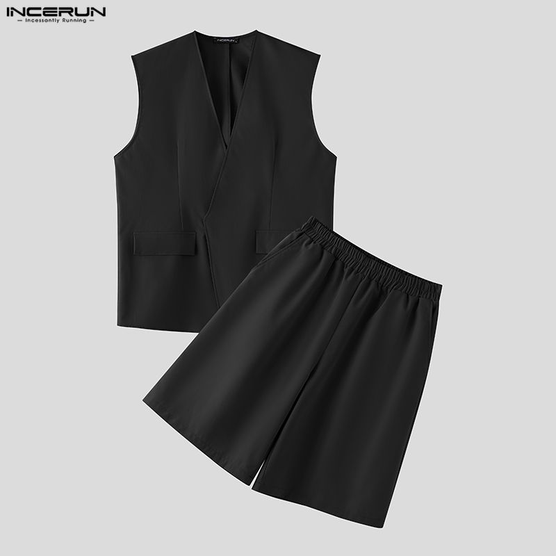 Men'S Fashion For 2026 - INCERUN 남성 세트 솔리드 컬러 V넥