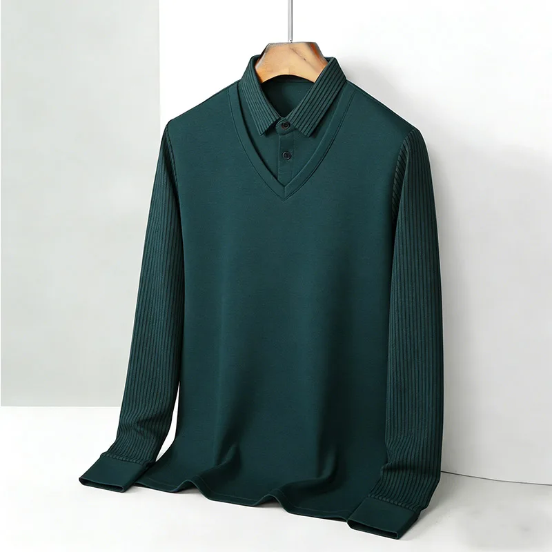 Fashion Mens Shirt - 남성용 페이크 투피스 셔츠 칼라 브이넥