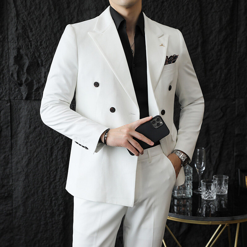 Men'S Dress Pants Fashion - 남성용 더블 브레스트 비즈니스 슬림 세트