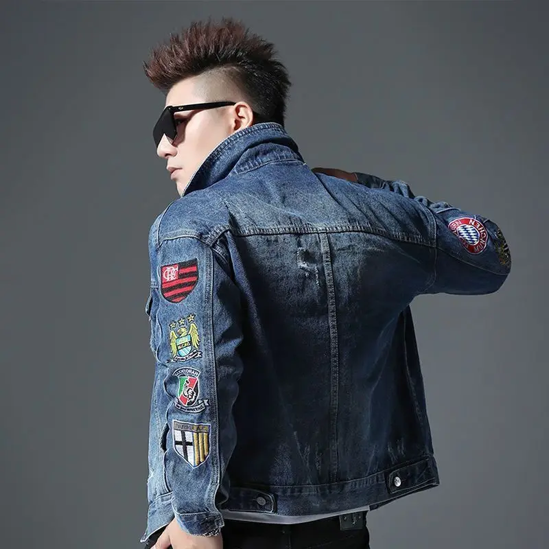 남성용 데님 재킷, 맞춤형 배지, 유럽 스테이션 슬림핏 - Men'S Fashion Light Jacket 리뷰 및 가격