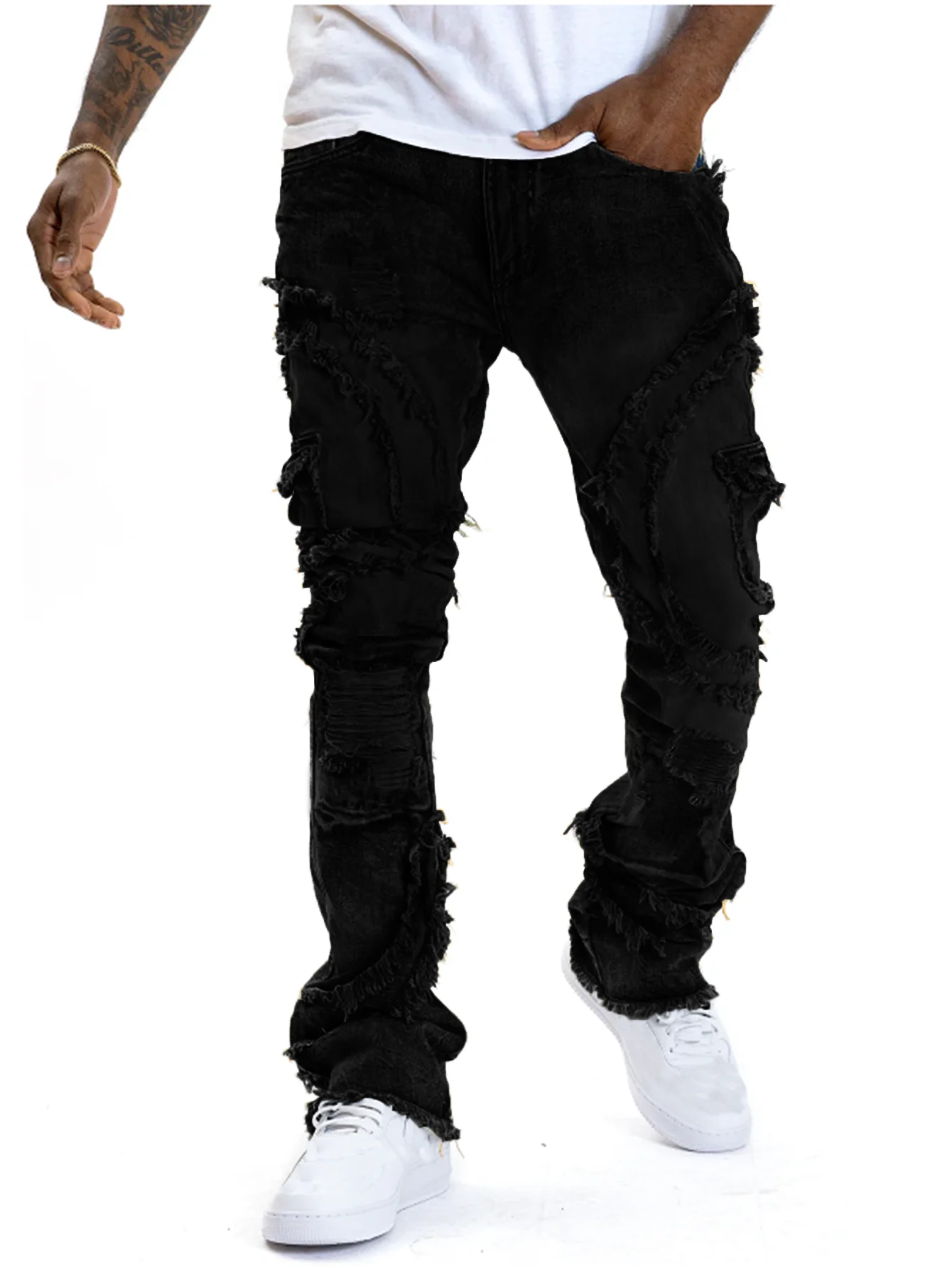 2025 신사복 찢어진 쌓인 청바지 악세사리 슬림 피트 - Men'S Fashion Jeans 2025 리뷰 및 가격