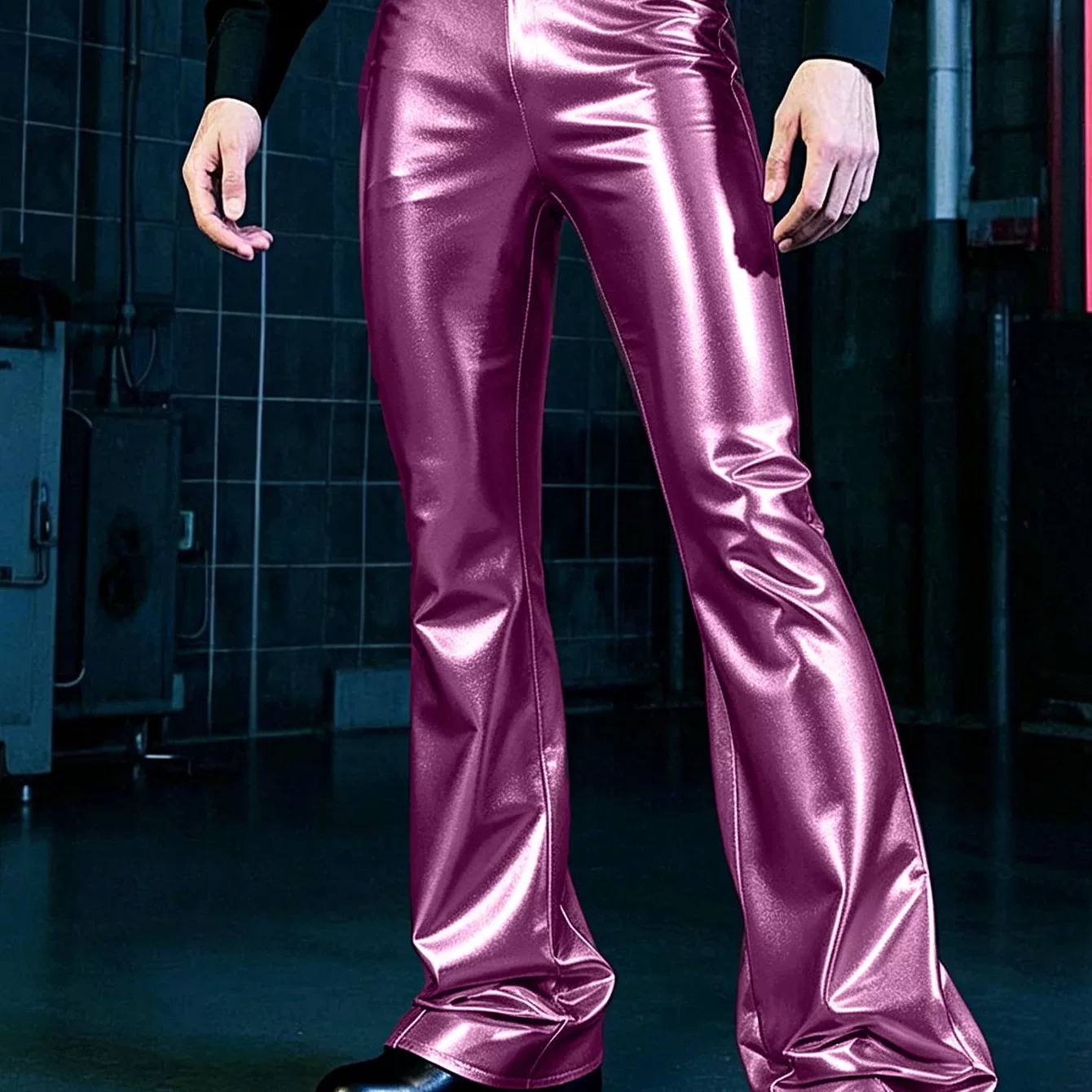 스팀펑크 스타일의 남성용 광택이 나는 플레어 팬츠, 패 - Men'S Dress Pants Fashion 리뷰 및 가격