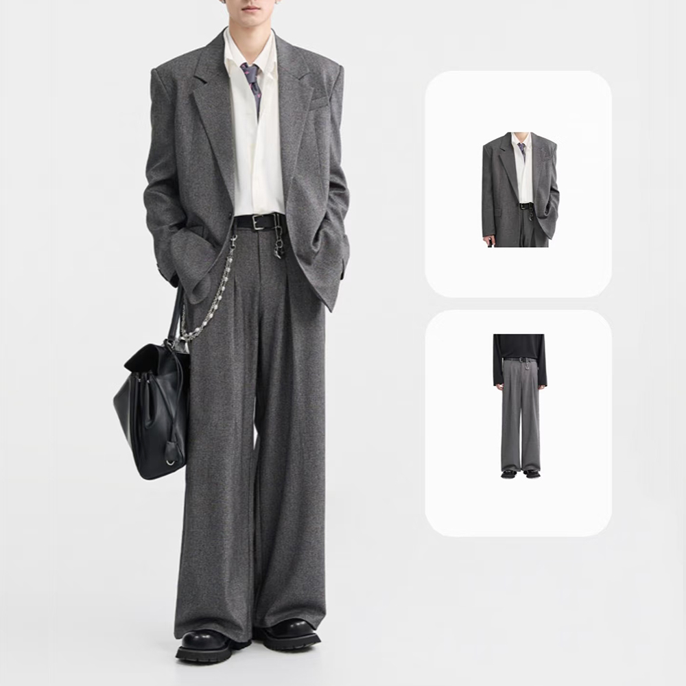 패션 짙은 회색 느슨한 남자의 두 조각 정장 노치 옷깃 - Mens Fashion Dark Grey Pants 리뷰 및 가격