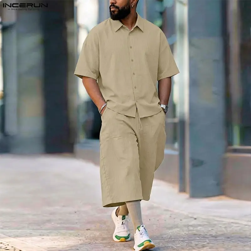 INCERUN 남성 세트 솔리드 라펠 반팔 셔츠 바지  - Men'S Fashion For 2026 리뷰 및 가격
