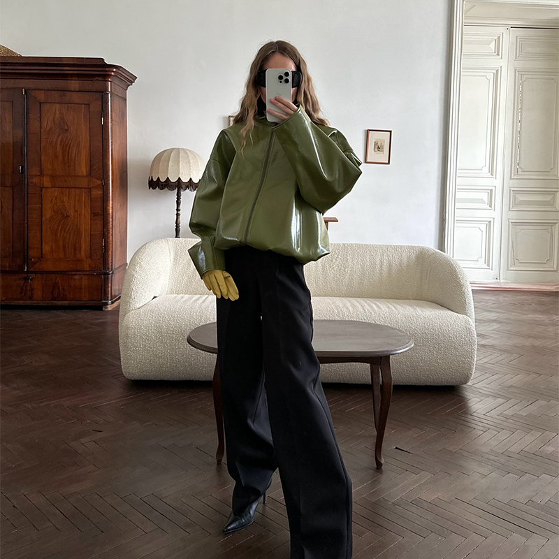 패션 그린 숏 가죽 재킷 여성 루즈 스탠드 넥 코트 스 - Mens Fashion Autumn 2025 리뷰 및 가격