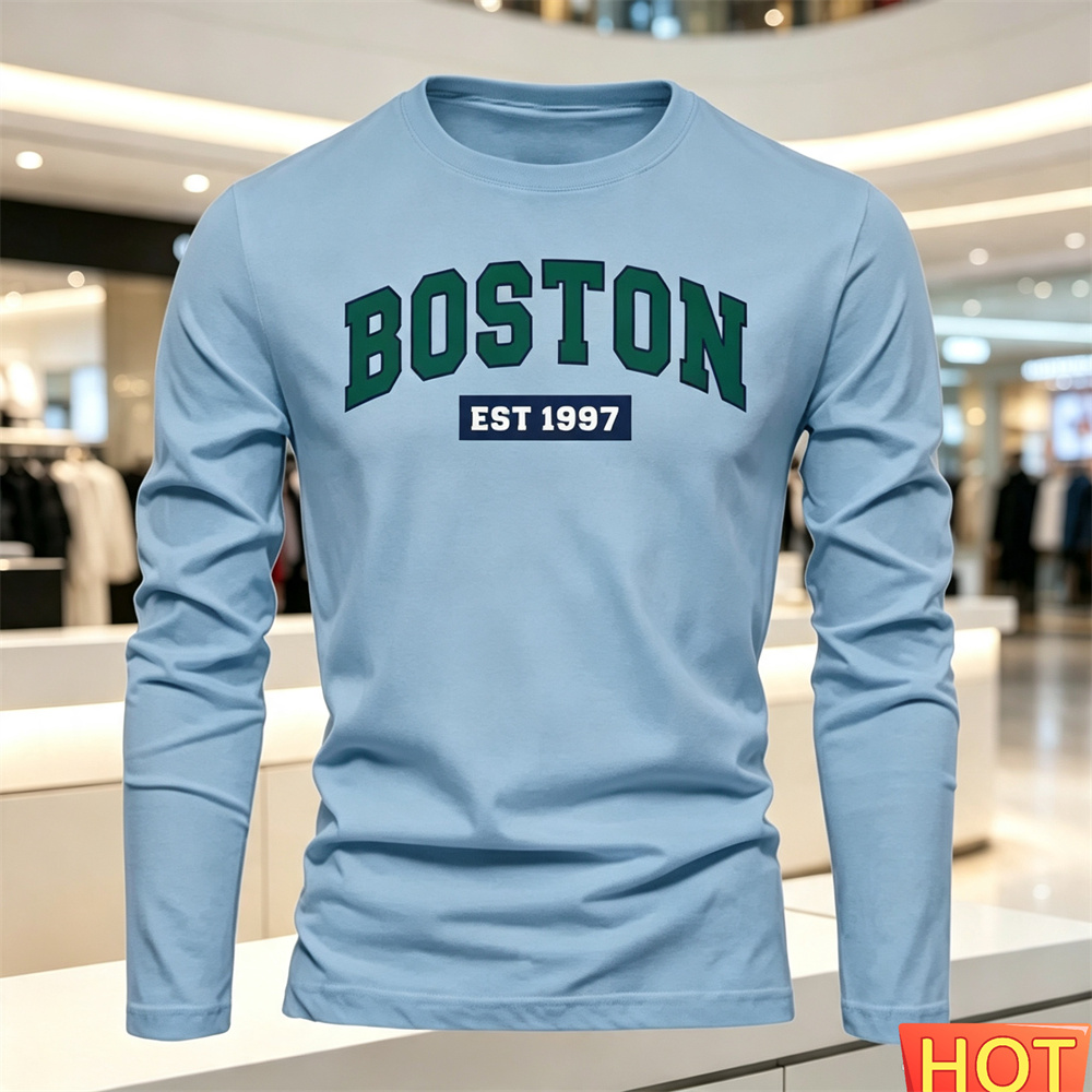 가을 여름 남성용 긴팔 티셔츠 문자 패턴 라운드 넥 티 - Fashion Mens Shirt 리뷰 및 가격