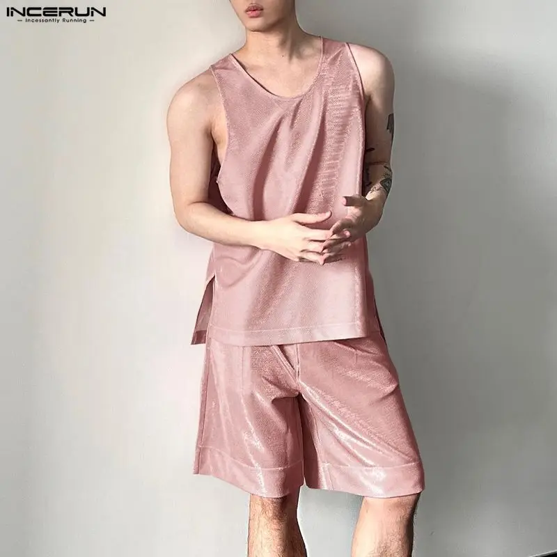 INCERUN 남성 세트 반짝 이는 솔리드 오 넥 민소 - Men'S Fashion For 2026 리뷰 및 가격
