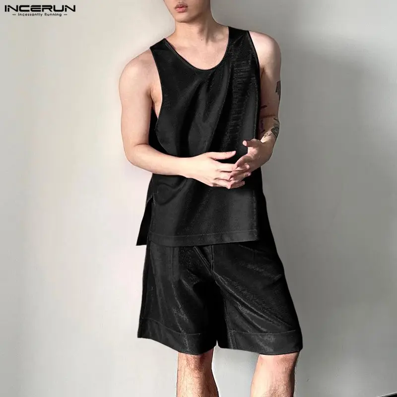 INCERUN 남성 세트 반짝 이는 솔리드 오 넥 민소 - Men'S Fashion For 2026 리뷰 및 가격