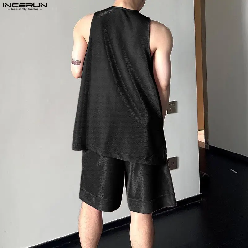 INCERUN 남성 세트 반짝 이는 솔리드 오 넥 민소 - Men'S Fashion For 2026 리뷰 및 가격