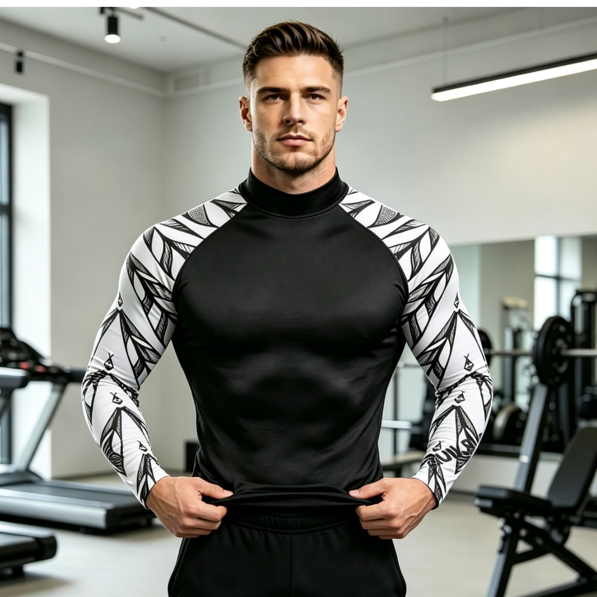 기하학적 프린트 스플라이스 모크넥 긴소매 남성용 컴프레 - Compression Shirt Workout 리뷰 및 가격