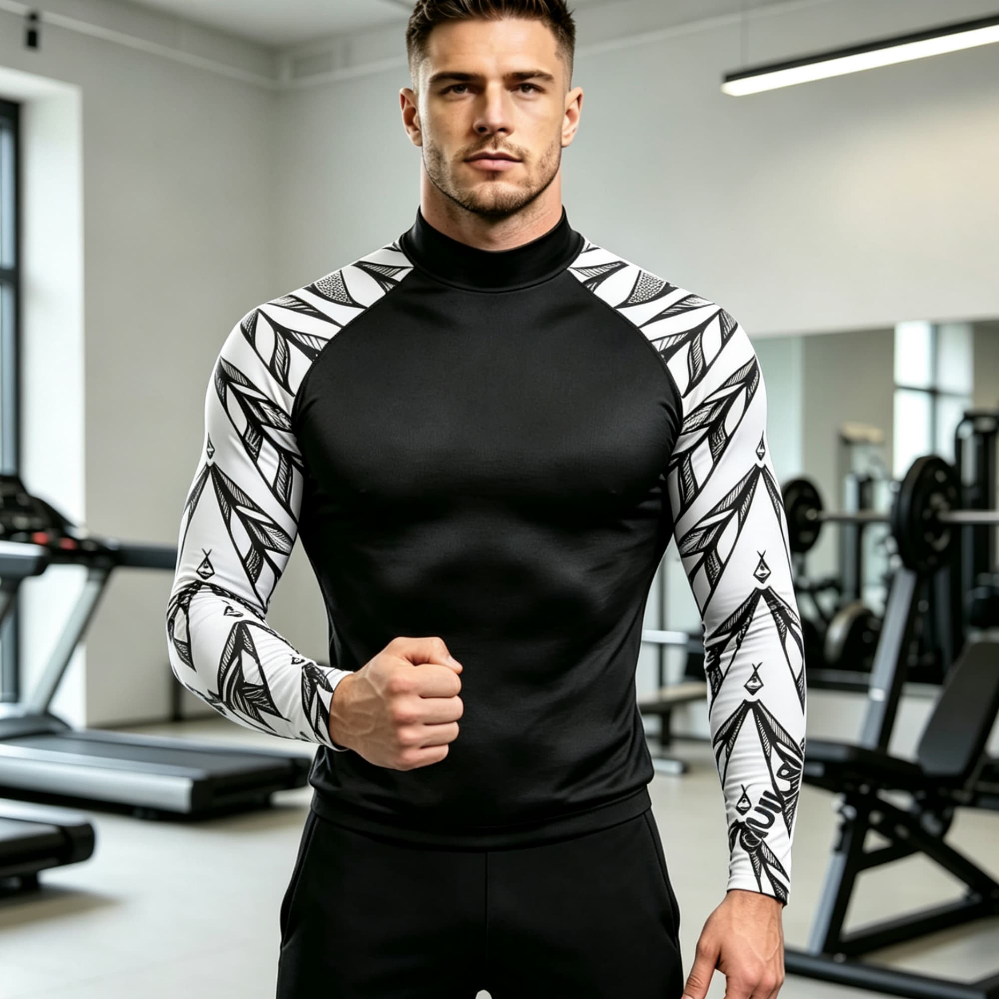 기하학적 프린트 스플라이스 모크넥 긴소매 남성용 컴프레 - Compression Shirt Workout 리뷰 및 가격