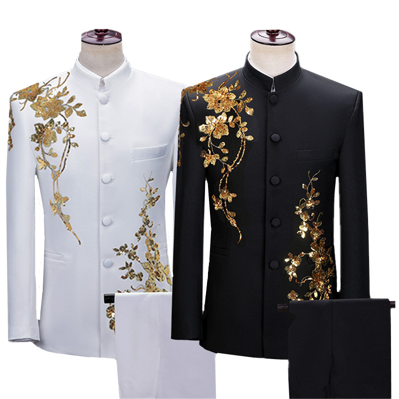 남성용 스탠드 업 칼라 꽃 세트, 고급 스팽글 의류,  - Men'S Dress Pants Fashion 리뷰 및 가격