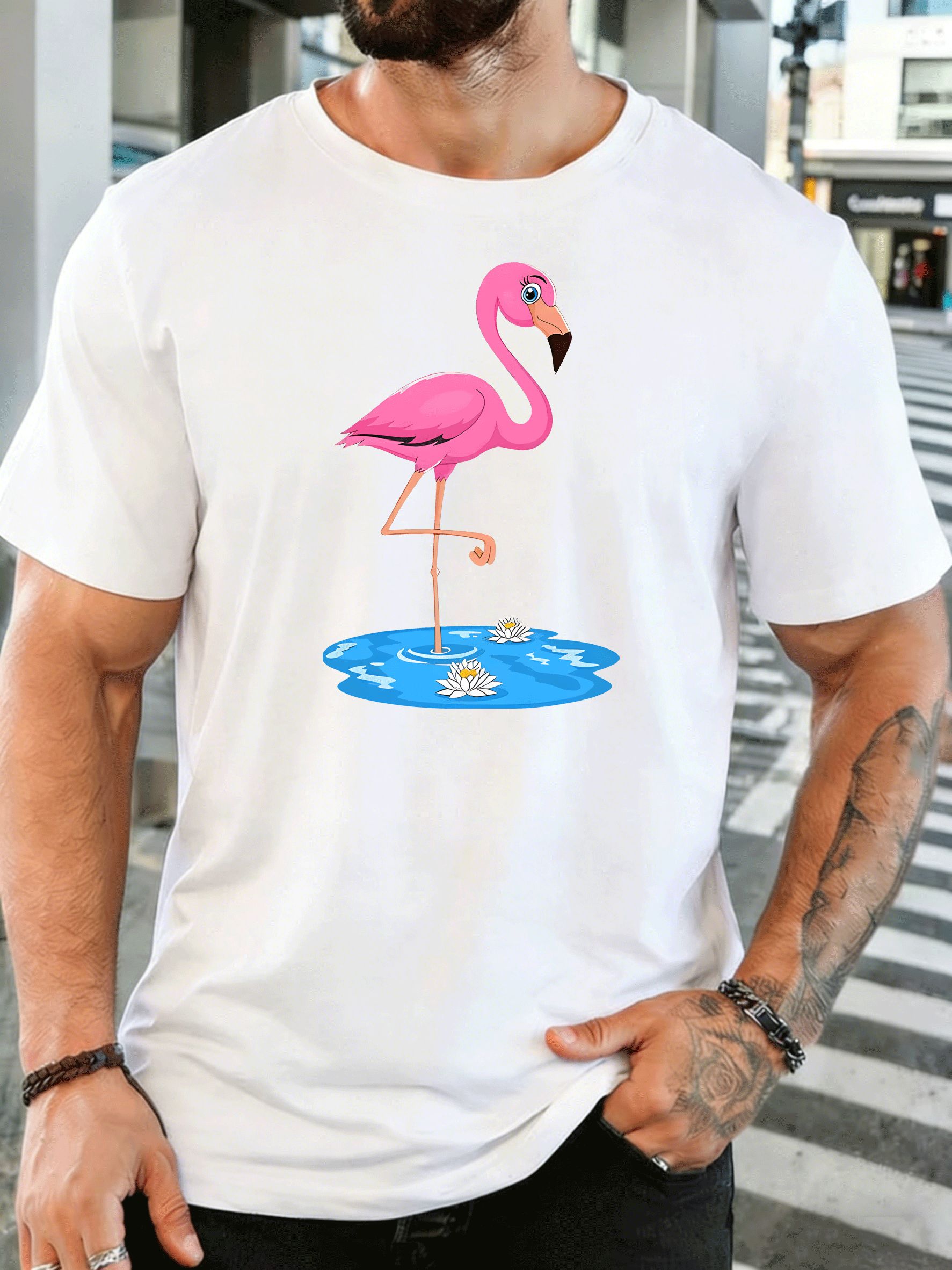 남성용 반팔 티셔츠, 귀여운 핑크색 플라밍고 그래픽 디 - Men'S Fashion Pink Shirt 리뷰 및 가격