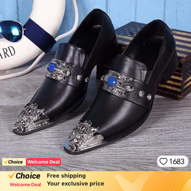 남성용 뾰족한 금속 발가락 가죽 원피스 신발, 이탈리아 - Oxford Shoes Brogue 리뷰 및 가격