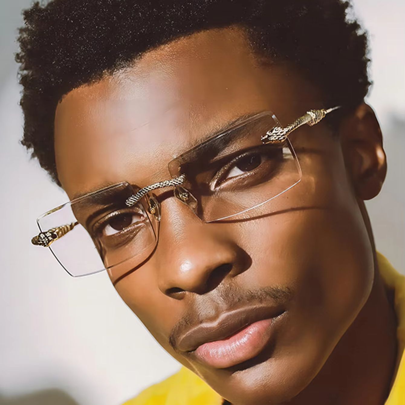 남성용 금속 직사각형 무테 안경 1개, 뱀 모양의 템플 - Men'S Fashion Non Prescription Glasses 리뷰 및 가격