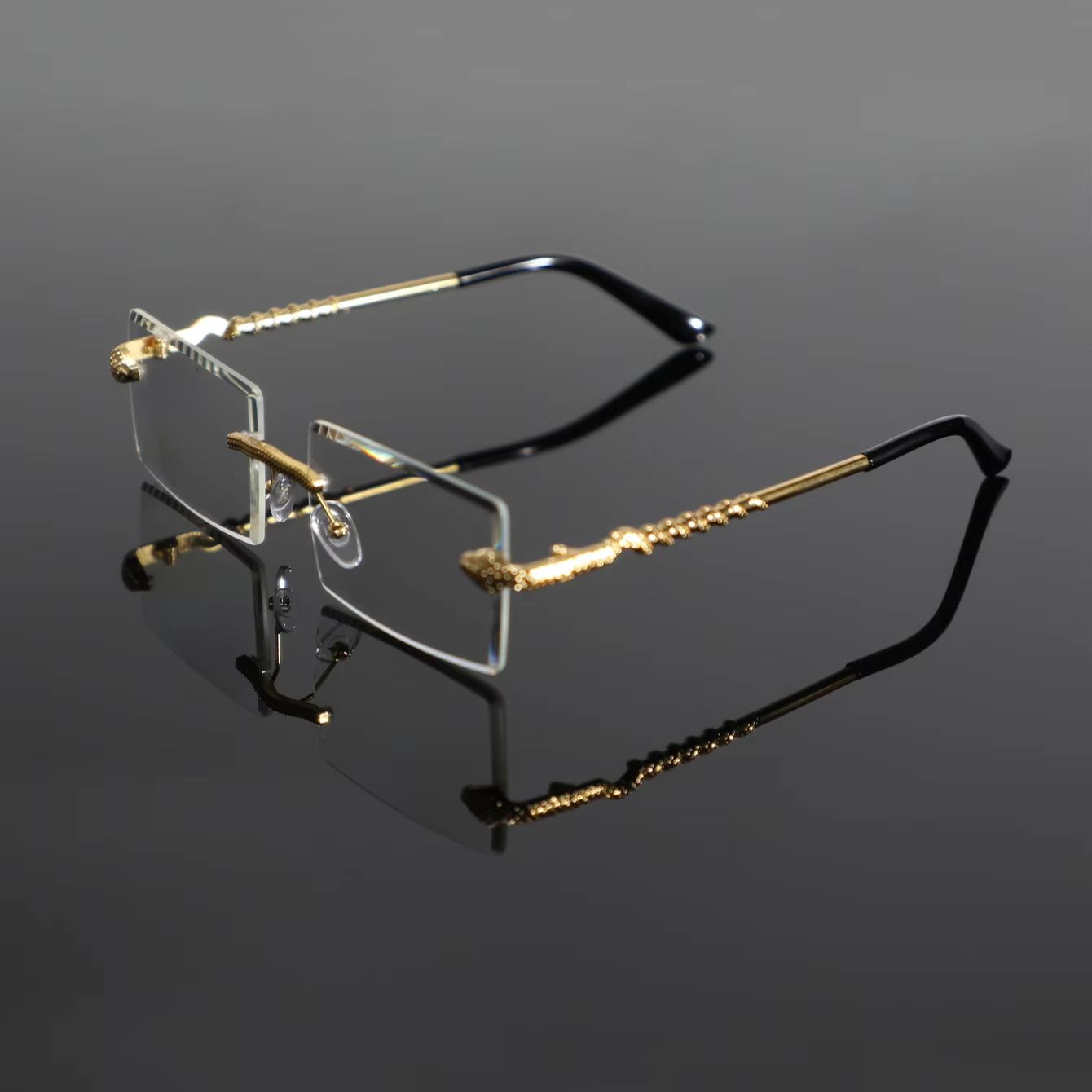 남성용 금속 직사각형 무테 안경 1개, 뱀 모양의 템플 - Men'S Fashion Non Prescription Glasses 리뷰 및 가격