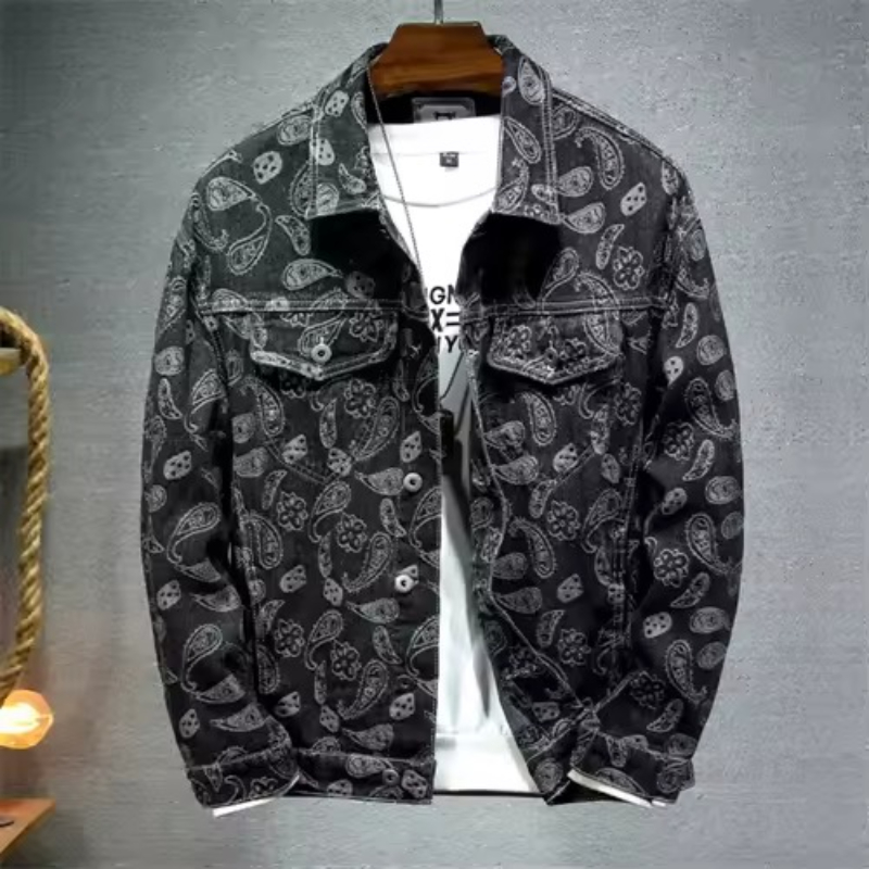 새로운 2025 봄 일본 빈티지 인쇄 데님 재킷 남자  - Men'S Fashion Jeans 2025 리뷰 및 가격