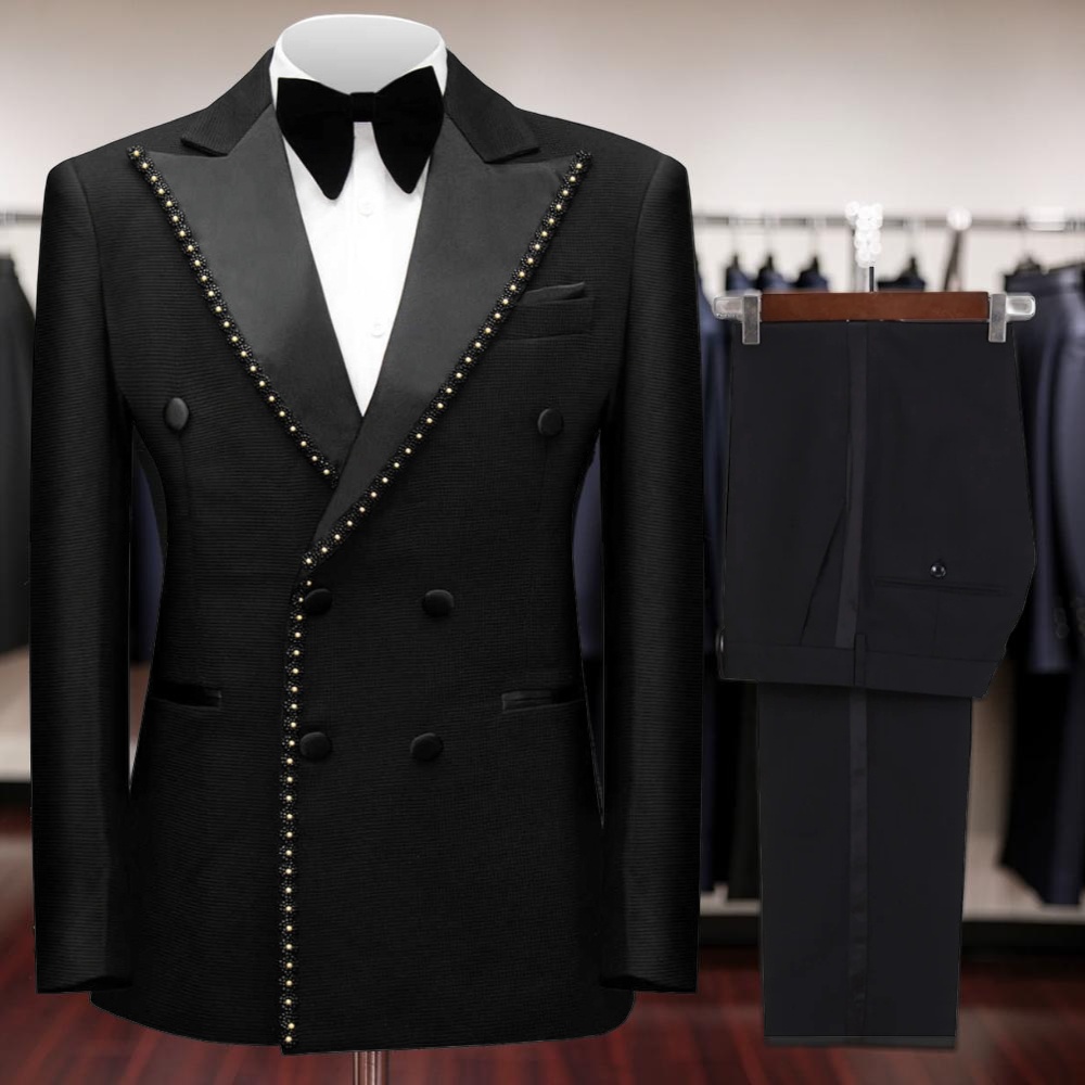 남성용 더블 브레스티드 비즈 장식 정장 2피스 웨딩 신 - Men'S Dress Pants Fashion 리뷰 및 가격