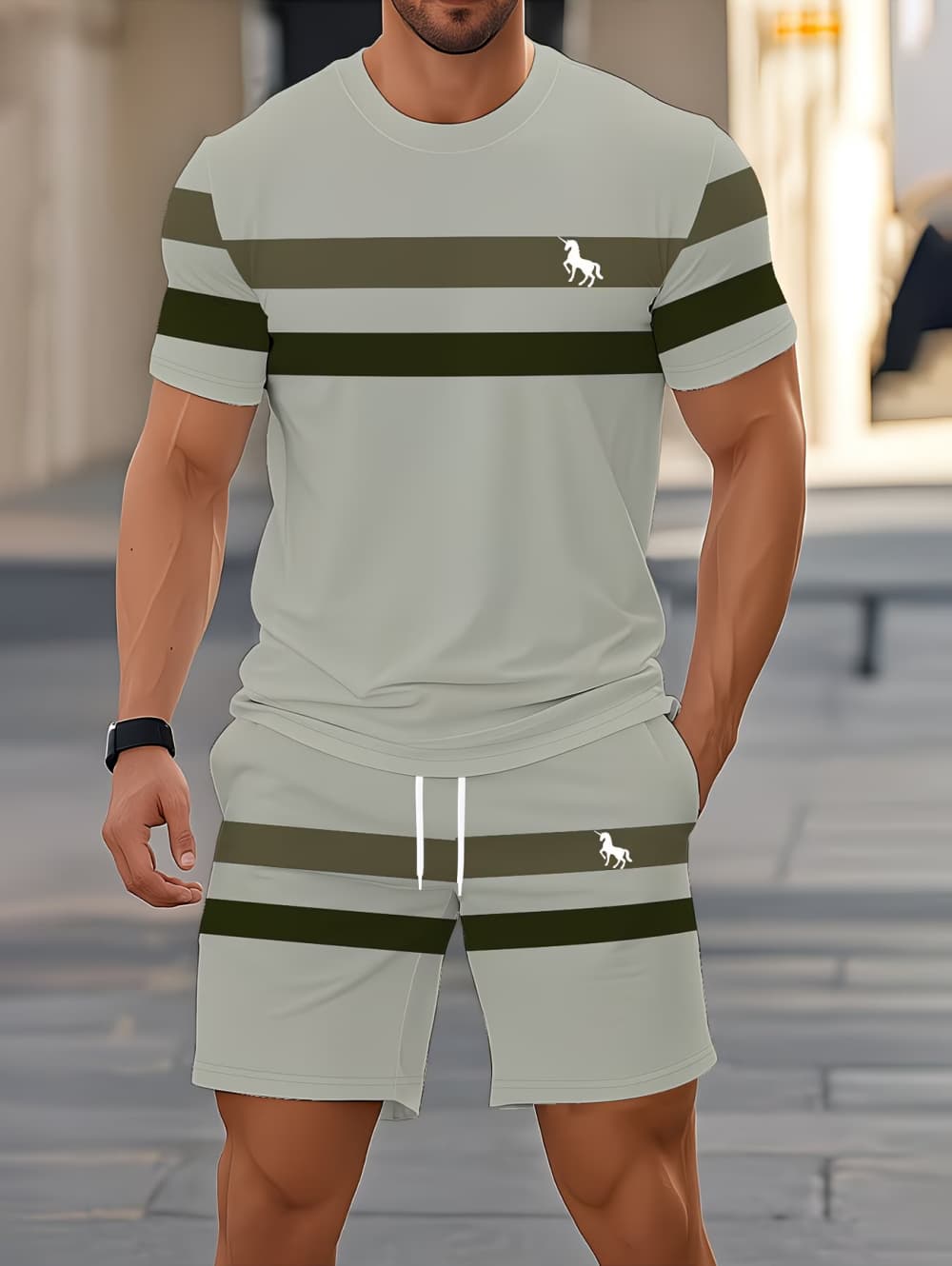 남성 여름 세트 재미있는 3D 스트라이프 프린트 반팔  - Men'S Fashion Course 리뷰 및 가격