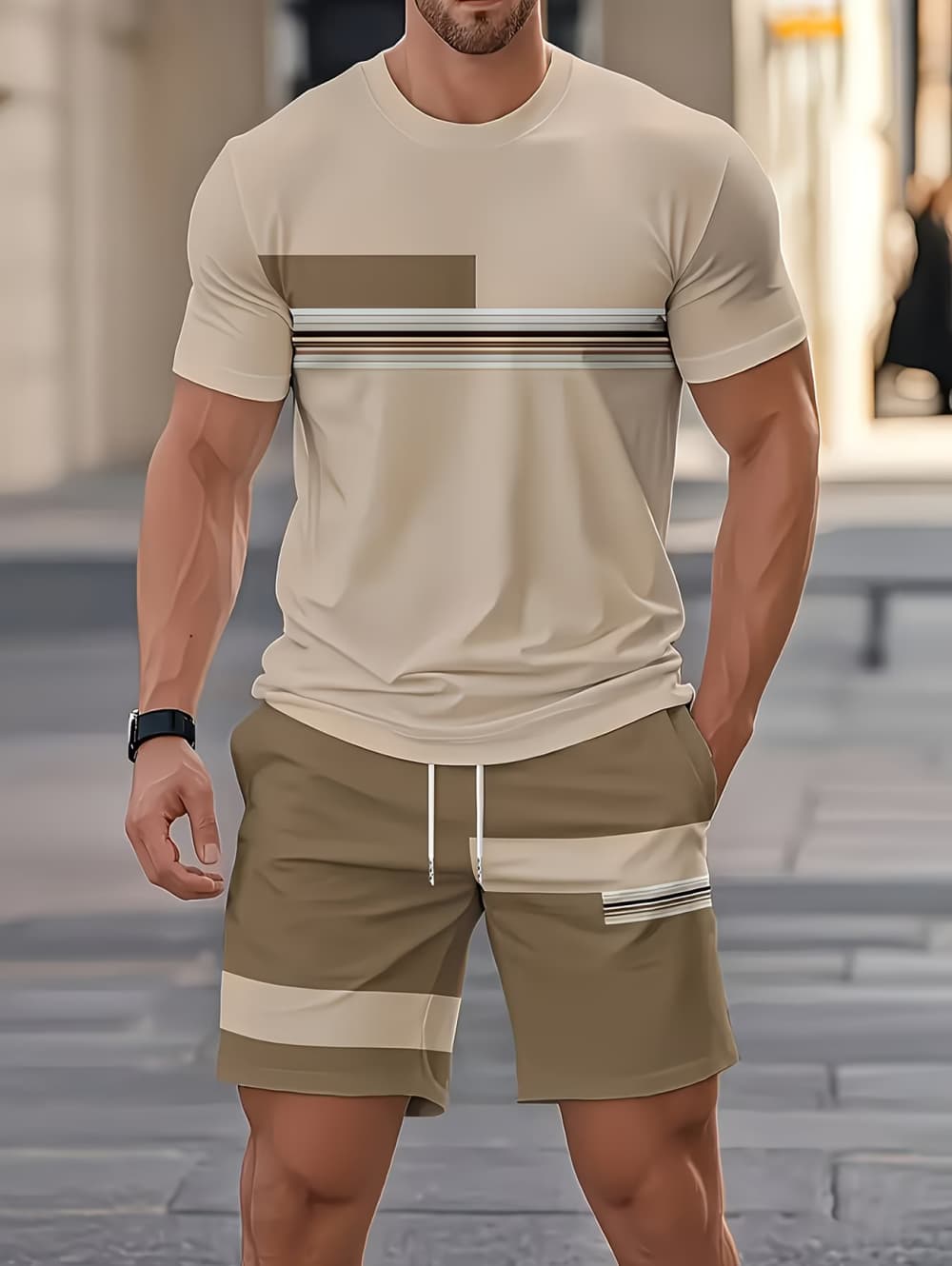 남성 여름 세트 재미있는 3D 스트라이프 프린트 반팔  - Men'S Fashion Course 리뷰 및 가격