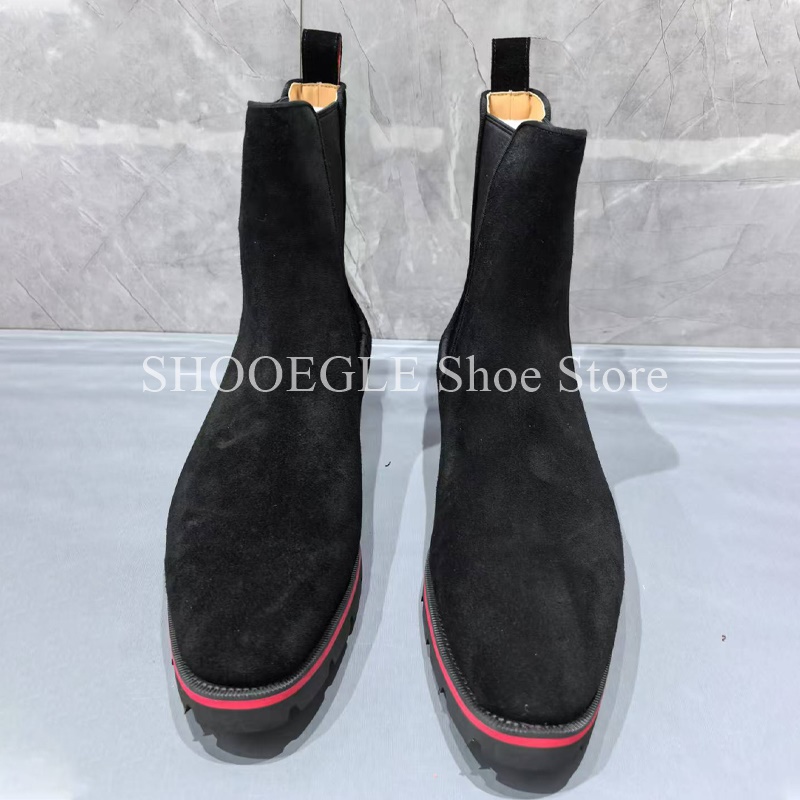 블랙 카우 스웨이드 남성 부츠 라운드 토 플랫 바닥 패 - Mens Fashion Autumn 2025 리뷰 및 가격