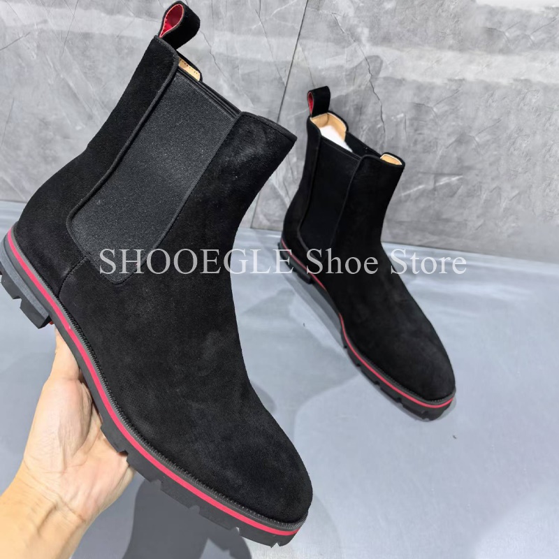 블랙 카우 스웨이드 남성 부츠 라운드 토 플랫 바닥 패 - Mens Fashion Autumn 2025 리뷰 및 가격