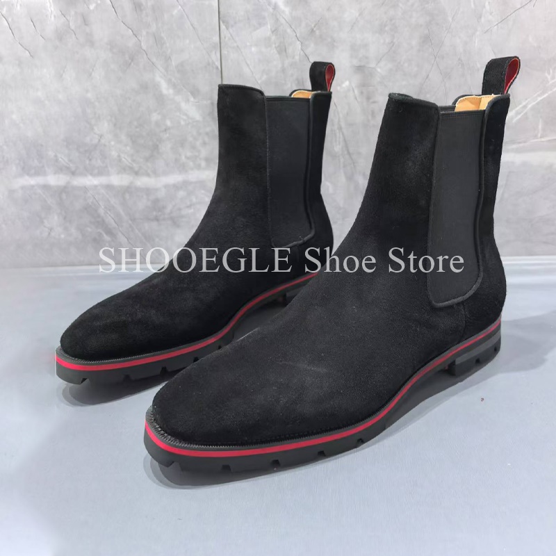 블랙 카우 스웨이드 남성 부츠 라운드 토 플랫 바닥 패 - Mens Fashion Autumn 2025 리뷰 및 가격