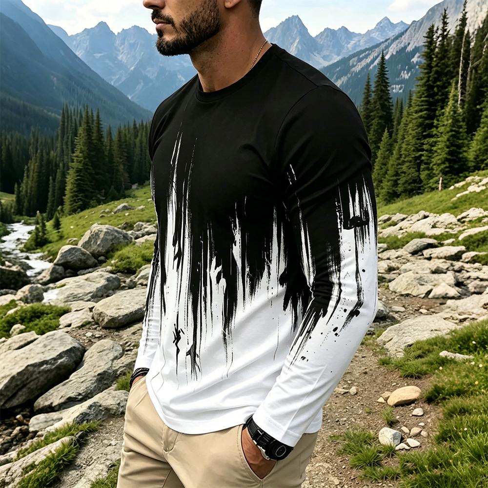 남성 그라데이션 잉크 스플래시 긴팔 티셔츠 캐주얼 스트 - Fashion Mens Shirt 리뷰 및 가격